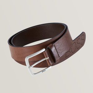 BOSS Embossed Logo Leather Pin Buckle Belt